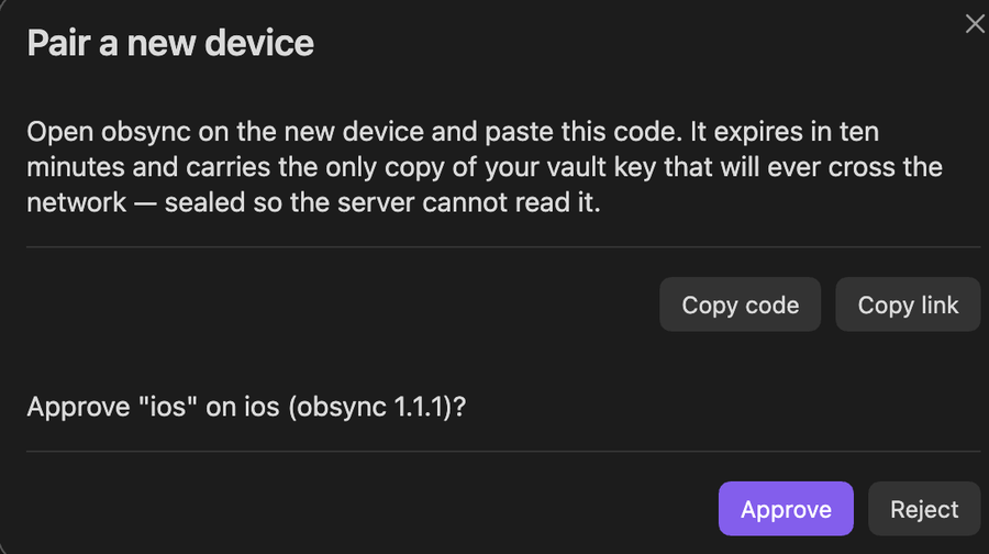 The computer asking to approve the phone, with Approve and Reject