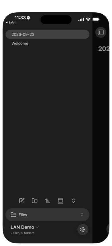 The phone's file list after pairing, holding the computer's note