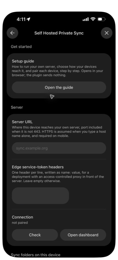 Unpaired settings before entering the test server address