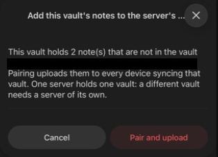 The phone asks before uploading notes that are new to this server