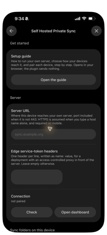 Fresh, unpaired phone settings before entering a server address