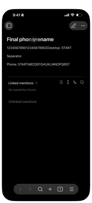 The phone-renamed note retains both sequences and the subsequent phone edit
