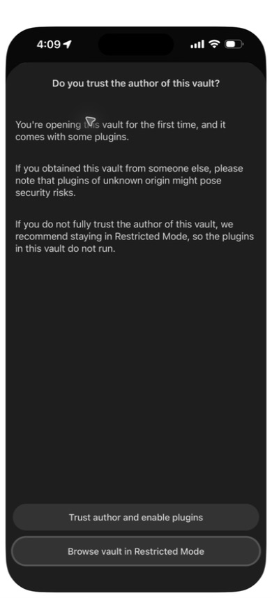The new synthetic vault's author-trust prompt