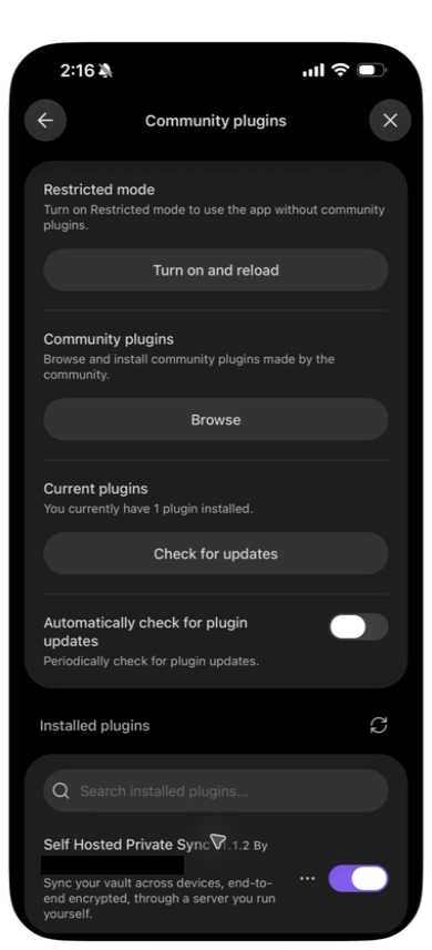 The phone's enabled plugin lists version 1.1.2