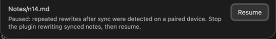 The paused note's explanation and Resume button